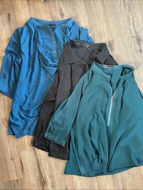 Three-Top Bundle — Teal, Dark Teal & Black Blouses Zenobia and All Kris